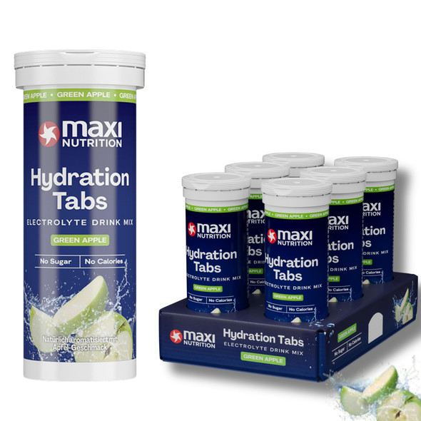 MaxiNutrition Hydration tabs, Green Apple, Zero Sugar| Effervescent Electrolyte Tablets| for Improved Hydration and Recovery | Suitable for Vegans and Vegetarians | 6 x 10 Tablets