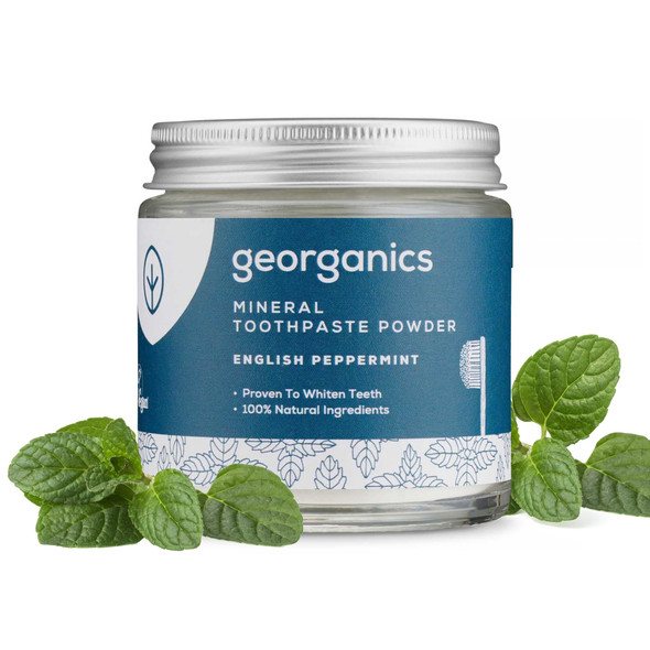 Georganics Whitening Mineral Toothpaste Powder  120ml Peppermint 100% Natural Fluoride Free SLS Free and Glycerine Free  Stain Removing and  Teeth Whitening  Certified CosmosVegan and CrueltyFree Peppermint   120 g (Pack of 1)