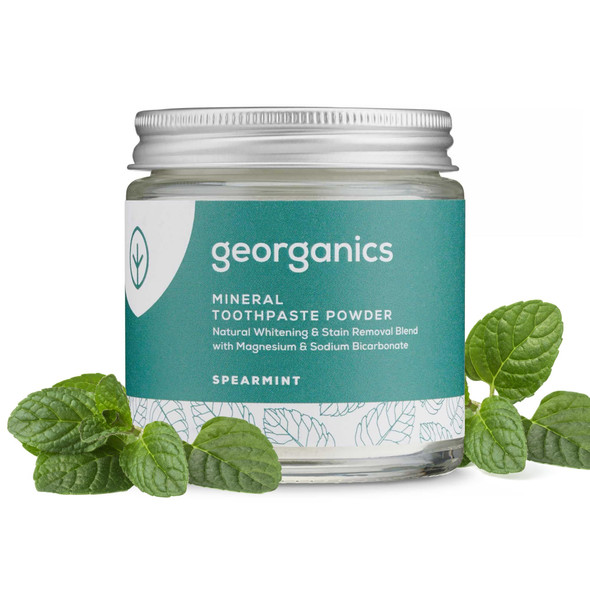 Georganics Whitening Mineral Toothpaste Powder  120ml  Spearmint  100% Natural Fluride Free SLS Free and Glycerine Free  Stain Removing and  Teeth Whitening  Certified Cosmos Vegan and CrueltyFree