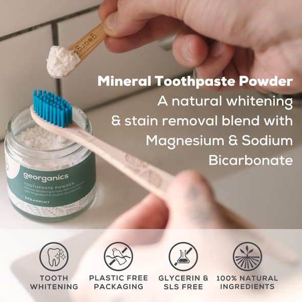 Georganics Mineral Toothpaste Powder  Tea Tree  Stain Removing and Teeth Whitening Powder 100% Natural  SLS Glycerine and Fluoride Free - Certified Cosmos Natural Vegan and CrueltyFree  120ml   120 g (Pack of 1)