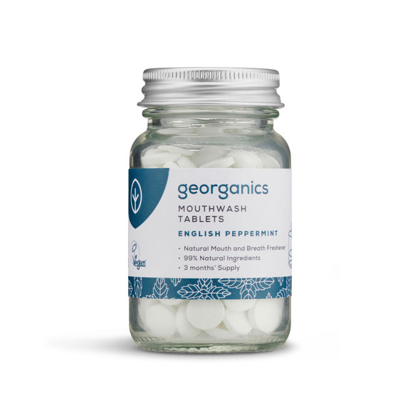 Georganics Organic Mouthwash Tablets  Organic Peppermint Flavoured Natural Mouthwash for Bad Breath - SLS, Glycerine and Fluoride Free  Certified COSMOS Natural Vegan and Cruelty Free  180 Tablets Peppermint