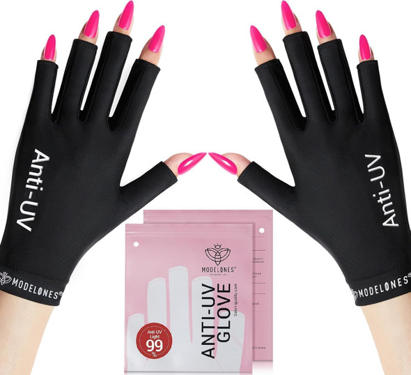Modelones UV Gloves for Gel Nail Lamp, Black UV Gloves for Gel Manicures