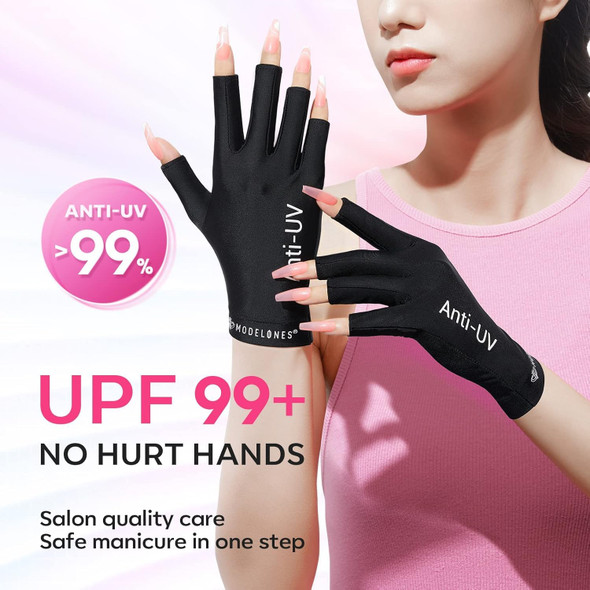 Modelones UV Gloves for Gel Nail Lamp, Black UV Gloves for Gel Manicures