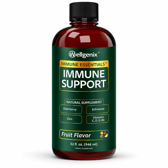 Wellgenix Immune Essentials Immune Support Liquid, Elderberry & Zinc, 32 Oz