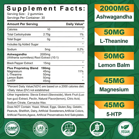 NEVISS Ashwagandha Gummies 2000mg - Ashwagandha Supplement with L-theanine