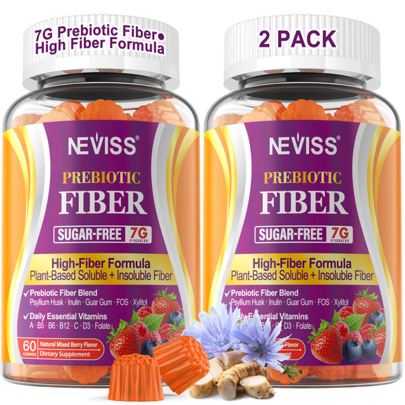 Fiber Gummies 7G for Adults, Psyllium Husk Prebiotic Fiber, Sugar-free
