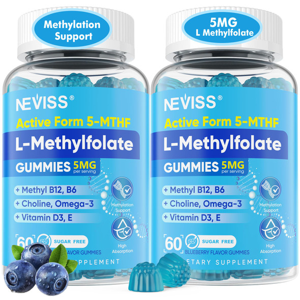 NEVISS L Methylfolate 5mg Gummies & Methyl B12 B6, Active 5-MTHF Form,120Ct