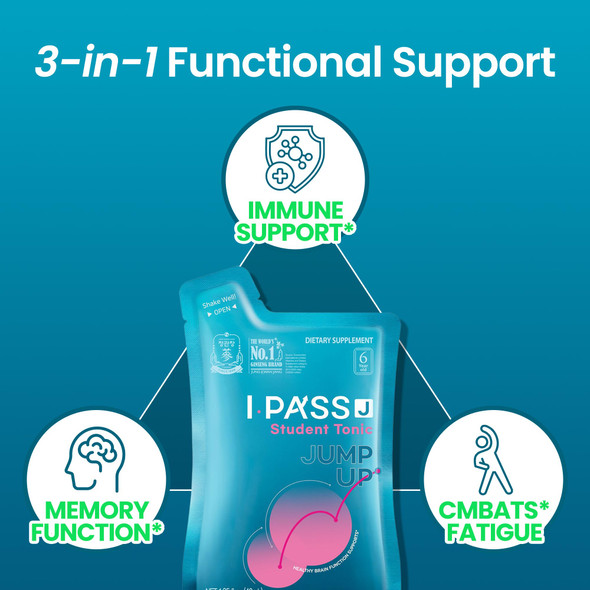 JungKwanJang i-Pass Junior Dietary Supplement Korean Red Panax Ginseng Extract  Support Immune System Memory Improvement and Concentration Productivity  30 Pouches