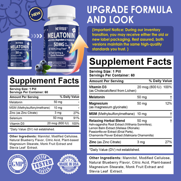NEVISS Melatonin 50mg Extra Strength Fast Dissolve Tablets with Magnesium, 120Cts