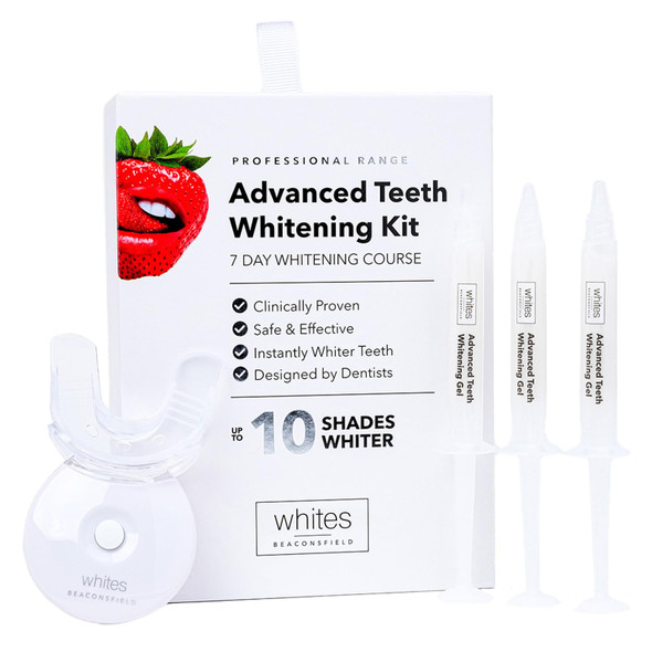 Whites Beaconsfield Advanced Teeth Whitening Kit with LED Mouth Tray & Pap Gels, Whitens Up to 10 Shades - Peroxide-Free & Enamel Safe - Clinically Proven & Dentist Designed Teeth Cleaning Kit