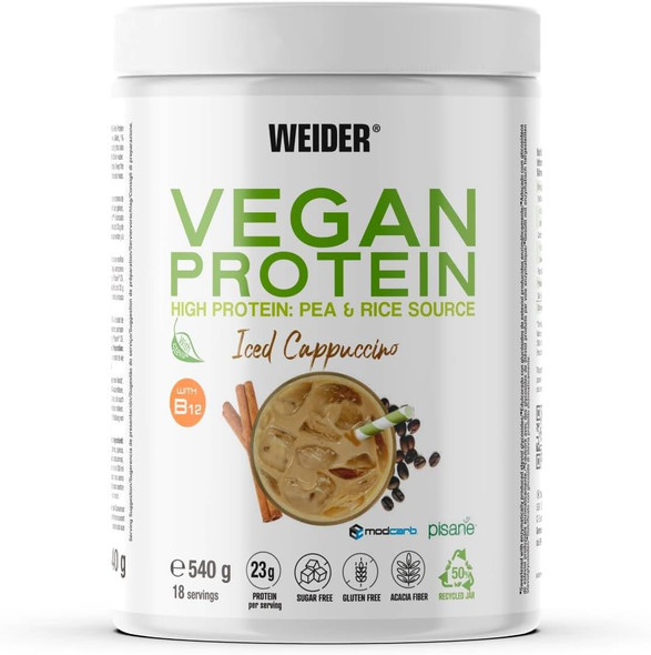 Weider Vegan Protein (540g) Iced Cappuccino Flavour, 23g Protein/dose