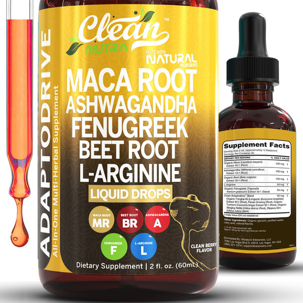 Clean Nutra Organic Maca Root Liquid Drops With Ashwagandha Fenugreek Beet Root And LArginine Liquid Multivitamin For Women And Men Adapto Drive