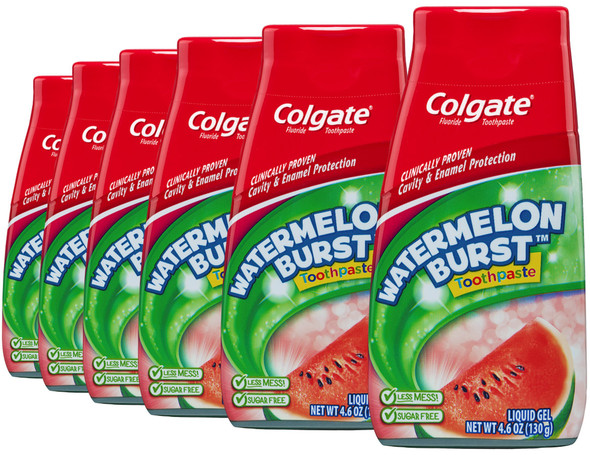 Colgate Kids Fluoride Toothpaste Pack Kids Watermelon Toothpaste Gel With Fluoride Helps Protect Against Cavities And Helps Protect Teeth Enamel Watermelon Burst Flavor 6 Pack 4.6 Oz Tubes