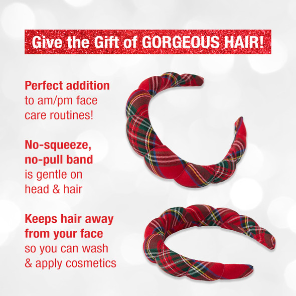 Conair Spa Tartan Headband & Detangle Cushion Brush 2Pk Set Spa Headband For Washing Face Bubble Headband Makeup Headband Grwm Headband Gifts For Teen Girls Stocking Stuffers