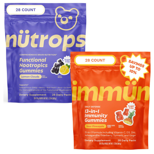 GruNs Immunity 13In1 + NuTrops Mushroom Gummies Sugar 2X28