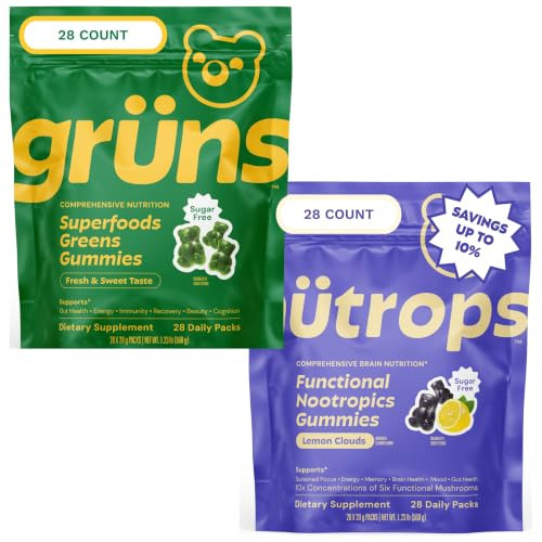 GruNs Multivitamin Greens + NuTrops Mushroom Gummies Sugar 2X28