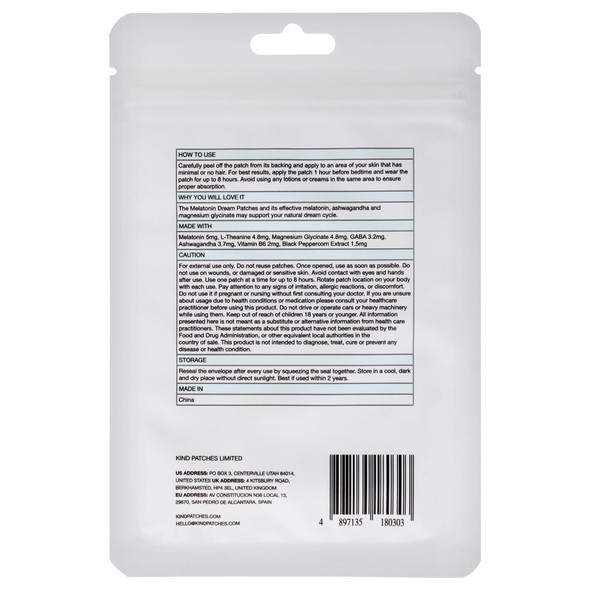 Kind Patches Melatonin Dream Patches Sleep Patches Sleep Aid With Ashwagandha To Improve Rest Overnight Use 30 Count