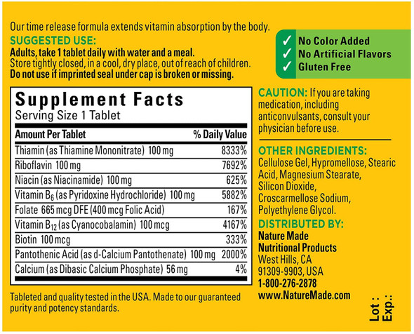 Nature Made B-100 Complex Time Release Tablets, 60 Count For Metabolic Health
