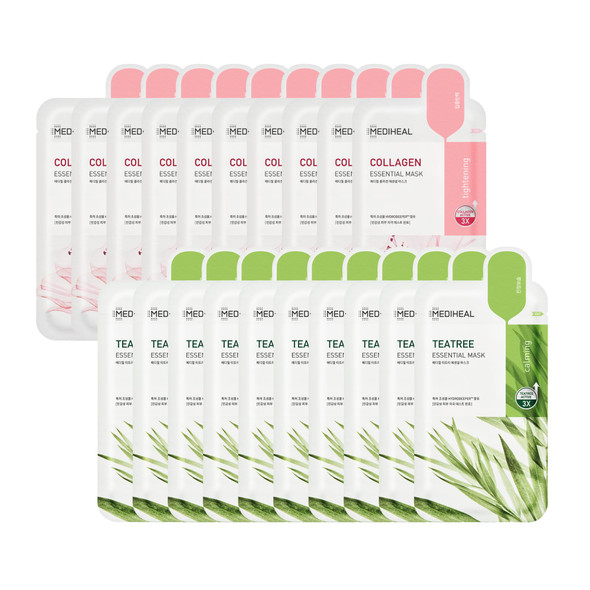 Mediheal Official Collagen & Tea Tree Sheet Mask 20 Sheets Set Firming And Soothing Duo