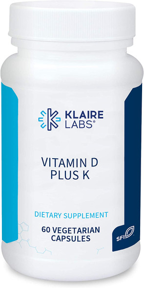 Klaire Labs Vitamin D Plus K - 5000 IU Vitamin D3 with Vitamin K2 MK-7, Bioavailable Formula - Bone, Cardiovascular & Immune Support Supplement (60 Capsules)