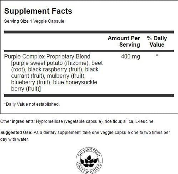 Swanson Whole Food Purple Antioxidants Fruit & Veggie Complex 400 Milligrams 60 Veg Capsules