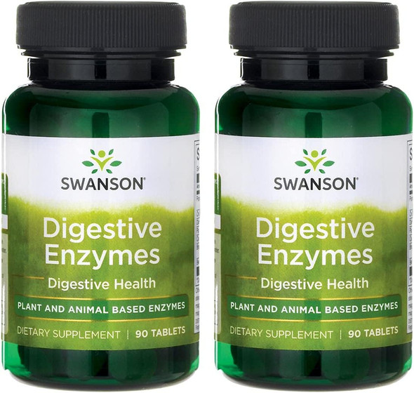 Swanson Digestive Enzymes - Promotes Digestive Health Support - Aids Healthy Digestion of Carbs, Proteins, & Fats - (90 Tablets) 2 Bottles