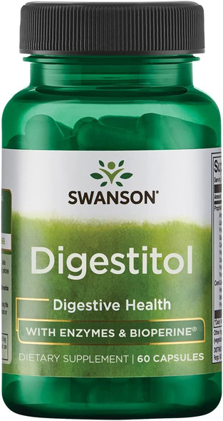 Swanson Digestitol - Natural Digestive Health Support Featuring Digestive Enzymes and BioPerine - Supports Increased Nutrient Absorption & Overall Wellness - (60 Capsules)