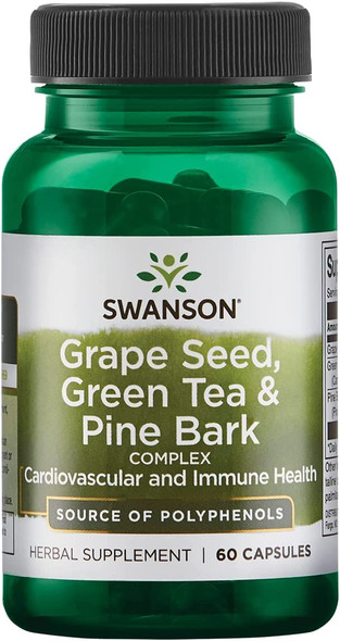 Swanson Grape Seed Green Tea & Pine Bark Complex Heart Cardiovascular Immune Support Health Antioxidant Healthy Blood Pressure Support Polyphenols OPCS Herbal Supplement 60 Capsules (Caps)