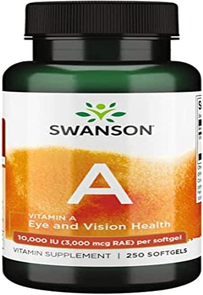 Swanson Cod Liver - Natural Nourishment for Bone, Skin Health, Vision Support & Immune System Function - High Absorption Vitamin A (3000 mcg RAE) - (250 Softgels, 10,000 IU Each)