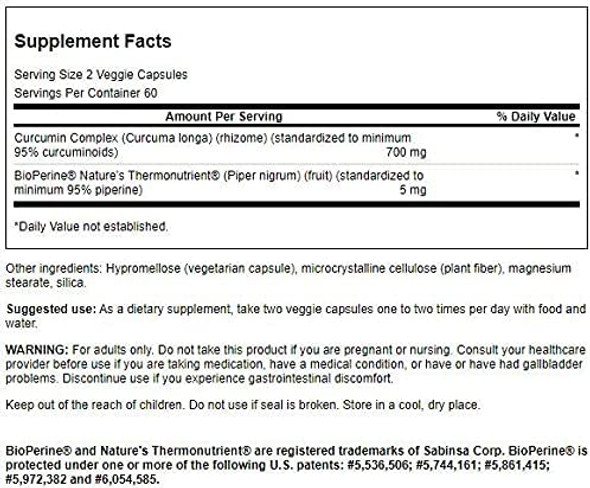 Swanson Curcumin Complex - Herbal Supplement Supporting Joint Health, Mobility & Physical Function - Standardized with BioPerine for Maximum Absorption - (120 Veggie Capsules)