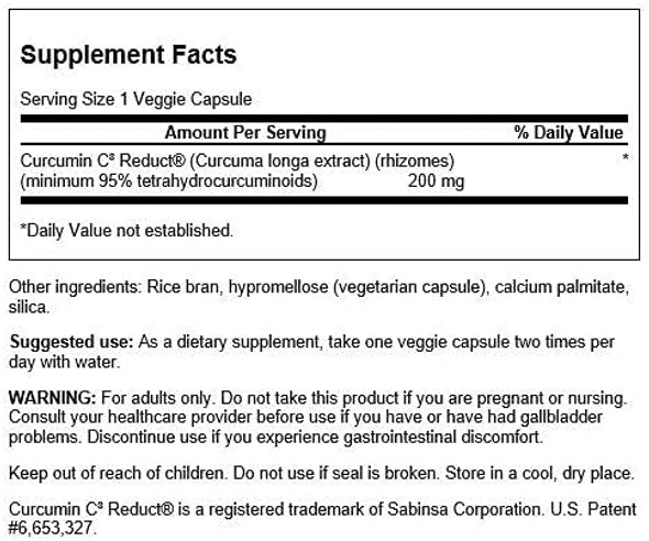 Swanson Curcumin C3 Reduct 95% Tetrahydrocurcuminoids - Standardized 200 mg 60 Veg Caps 2 Pack