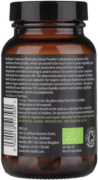 KIKI HEALTH Organic Cordyceps Mushroom Extract 60 Vegicaps,700225