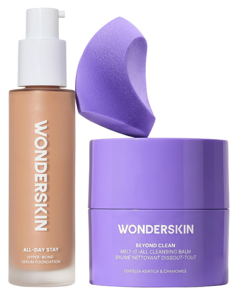 Wonderskin Foundation Lunar Cleansing Balm And Curve Beauty Blender Set