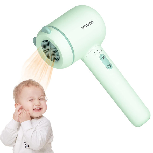 Yalice Cordless Hair Dryer For Baby And Kids Portable Travel Blow Dryer With Gentle Airflow & Low Heat Ionic Care For Infant 3 Speed Settings Mini Rechargeable Hair Dryer With Charging Base (Green)