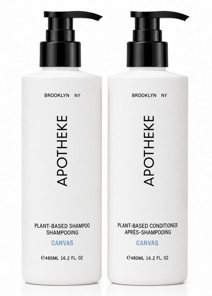 Apotheke Canvas PlantBased Shampoo And Conditioner Set Naturally Kind Formulation Enriched With Organic Aloe Chamomile Coconut And Jojoba Oils 16.2 Fl Oz Each