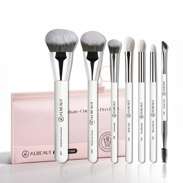Albeaut Makeup Brushes Set Albeaut Face Eyeshadow Brushes Kit With Preminum Bristles Liquid Foundation Concealer Blending Tools Professional & Travel Bag 7Pcs