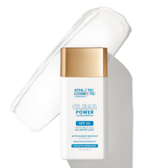 Athletic Cosmetic Clear Power Sunscreen Invisible No White Cast Weightless Gel Sunscreen For Face Broad Spectrum Spf 50 FragranceFree SportReady Made For Athletes