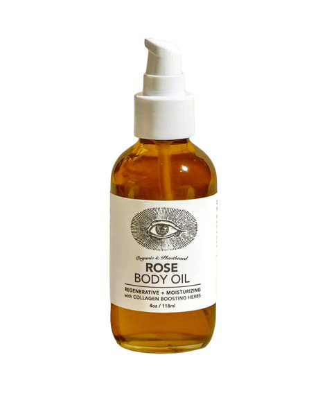 Anima Mundi Apothecary Rose Body Oil Botanically Dense Adaptogenic Collagen Formula Made With Organic Moringa & Jojoba Oil For Skin Rejuvenation Rose Scented & Hydrating (4Oz / 118Ml)