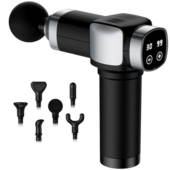 Camefer Deep Tissue Massage Gun Portable Percussion Muscle Massager With 30 Speeds & 6 Attachments Handheld Electric Back & Neck Massager For Pain Relief