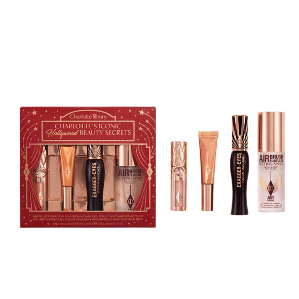 Charlotte Tilbury Iconic Hollywood Beauty Secrets 4Piece Makeup Set With Mascara Lip Plumper Blush & Setting Spray