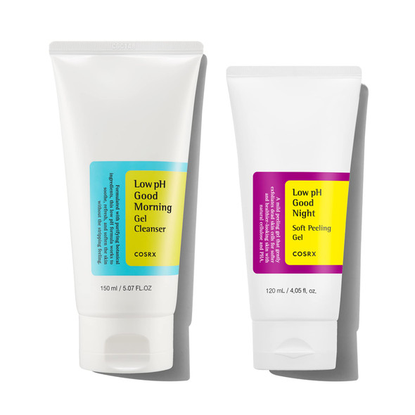 Cosrx Morning Skincare Routine Low Ph Good Morning Gel Cleanser + Low Ph Good Night Soft Peeling Gel Cleanse And Exfoliate Sensitive Skin Pha Korean Skin Care