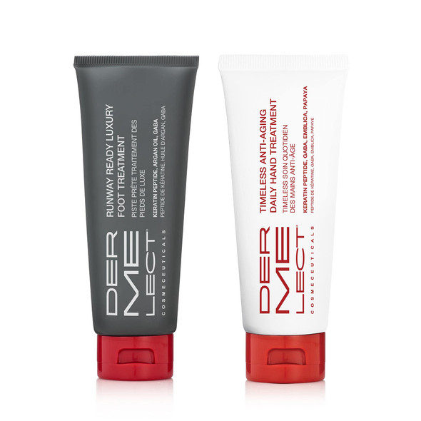 Dermelect Essential AntiAging Hand & Foot Duo UltraHydrating Hand Cream & Runway Ready Foot Treatment Restores Youthful Appearance Softens & Exfoliates GreaseFree Formula