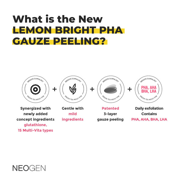 Dermalogy By Neogenlab Neogen Lemon Pha Gauze Peeling Pads (30 Pads) Exfoliating Peeling Pad With Aha Bha Pha Lha & Lemon & Glutathione & Niacinamide Korean Skin Care