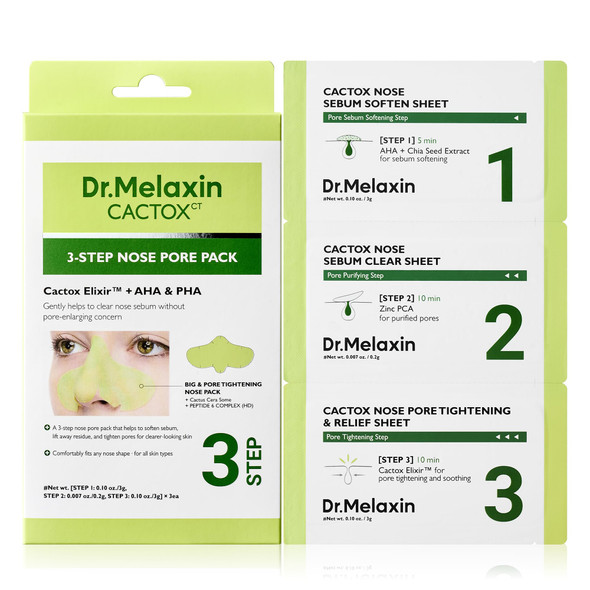Dr.Melaxin Cactox 3Step Nose Mask Pack With Aha & Pha For Sebum Softening Pore Tightening Skin Repair 3Step Nose Pore Pack