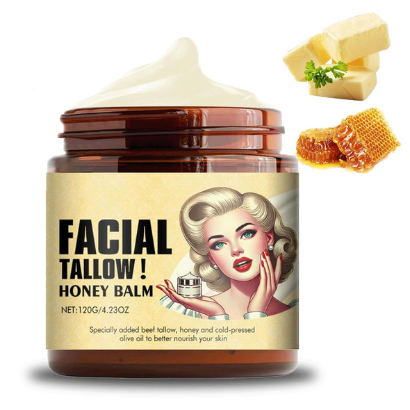 Exgyan Whipped Beef Tallow And Honey Balm Beef Tallow Balm For Skin Care Tallow And Honey Cream Grass Fed Grass Finished Face Cream Natural Moisturizer For Face & Body(1Pcs 120G)