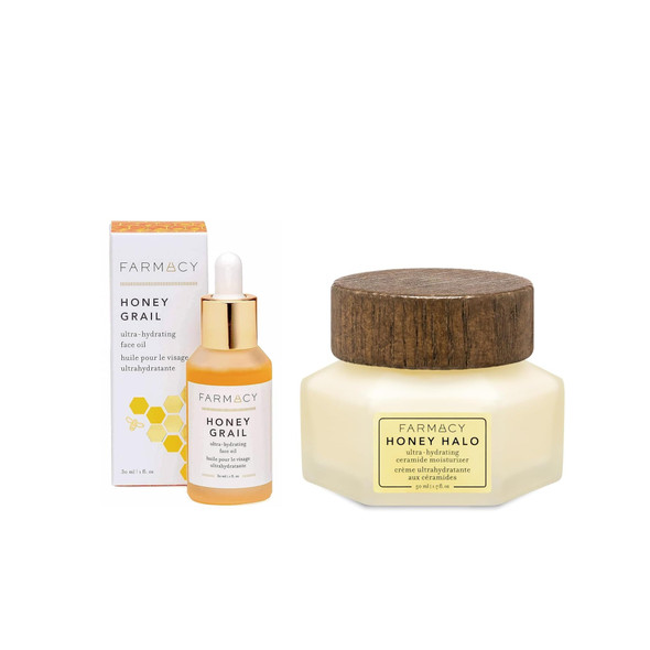 Farmacy Hydration Duo Honey Grail Nourishing Face Oil + Honey Halo Hydrating Ceramide Moisturizer For Moisturized Healthy Radiant Skin 30Ml 50Ml