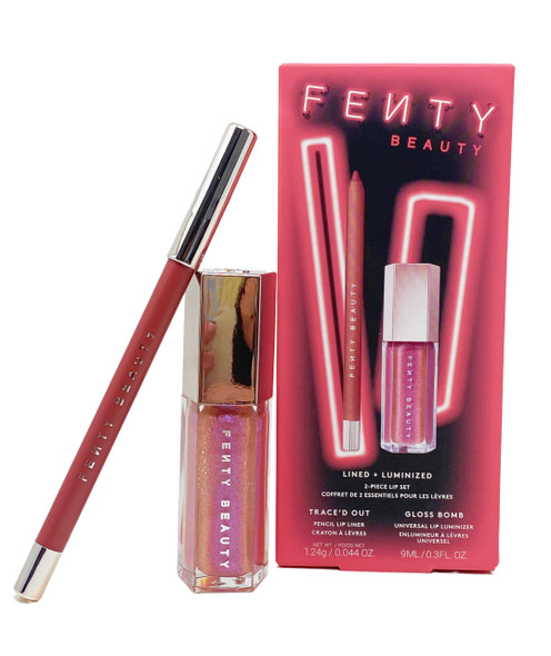 Fenty Beauty Lined + Luminized 2 Piece Lip Set Lip Liner (Riri) And Gloss Bomb (Grape Splash)