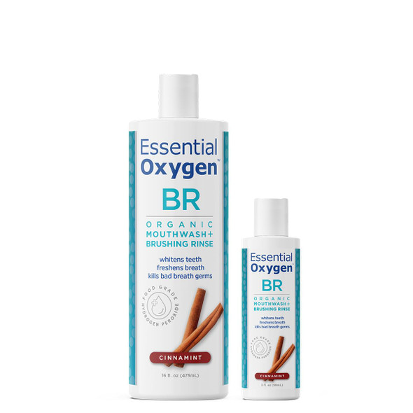 Essential Oxygen Br Organic Brushing Rinse All Natural Mouthwash For Whiter Teeth Fresher Breath And Happier Gums AlcoholFree Oral Care Cinnamint 2 Piece Set 16 Oz