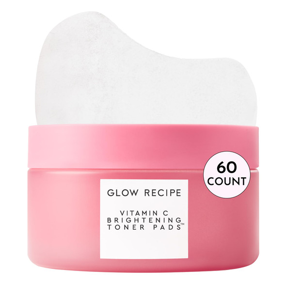 Glow Recipe Vitamin C Brightening Toner Pads Korean Vitamin C Face Pads For Dark Circles UnderEye And Cheeks Light Face Exfoliator Niacinamide Caffeine Guava FragranceFree (60 Count)