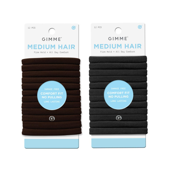 Gimme Beauty Any Fit Hair Bands CreaseFree Hair Ties For Effortless Styling Firm Hold Seamless AntiBreakage & Damage 24 Count Black & Dark Brown